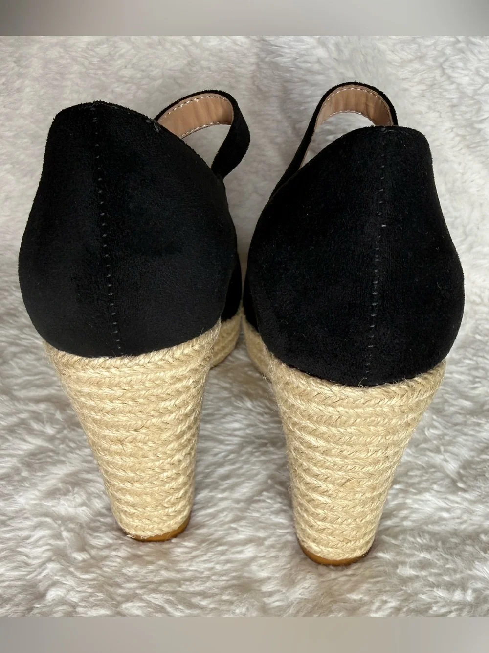 Black Espadrille Wedge Mary Jane Sandals with Ankle Strap